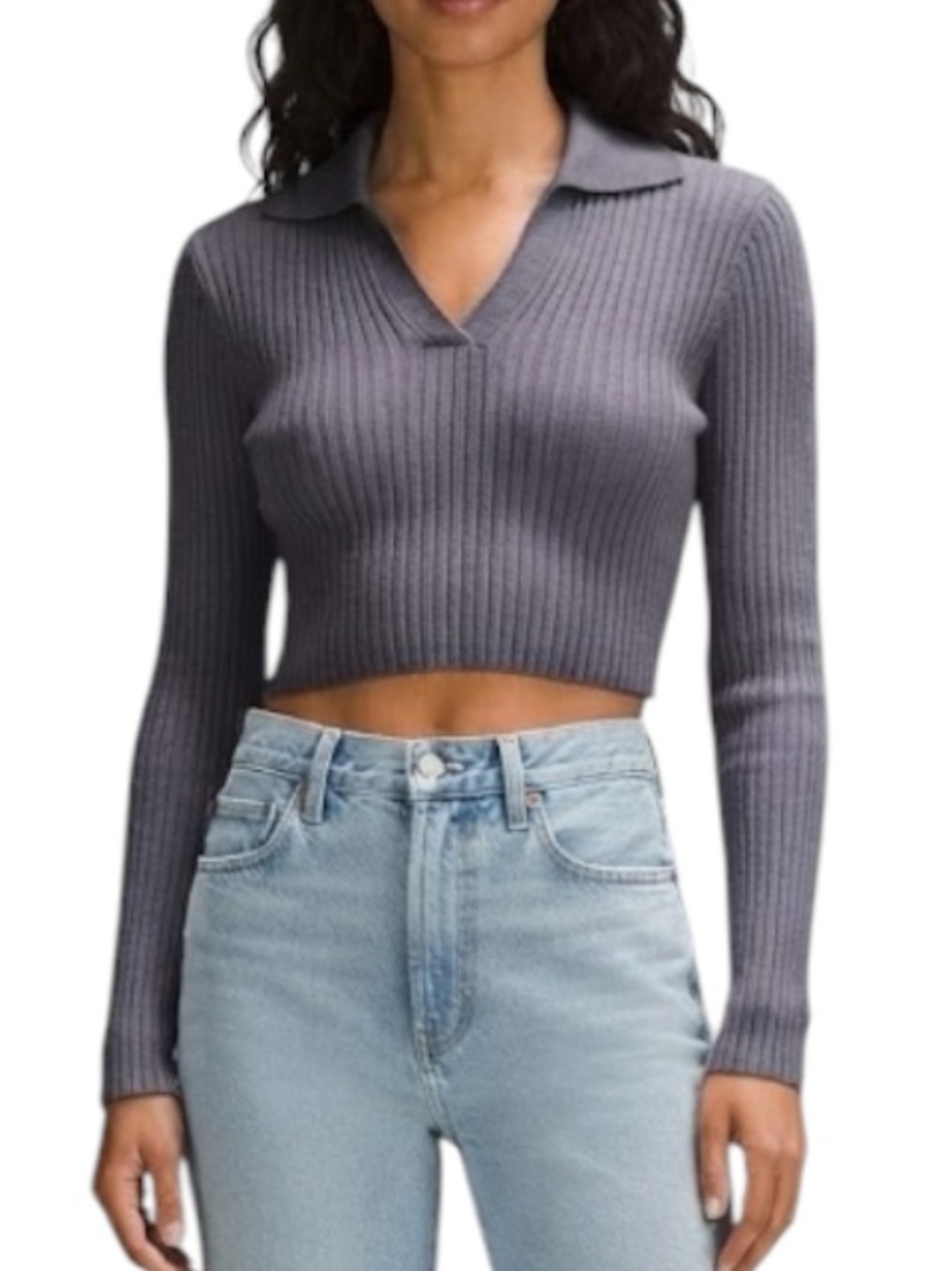 DREAMERS Nordstrom Ribbed Cropped Mock-Neck Slit Sweater Medium M Lavender Grey